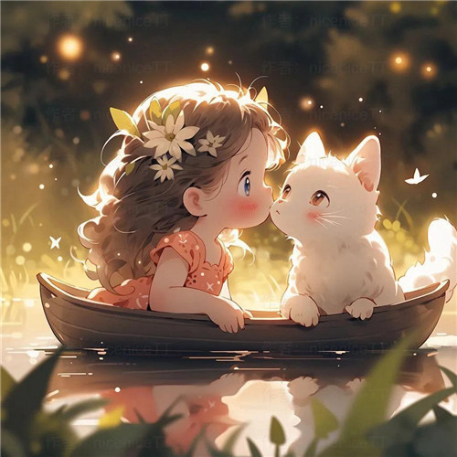 动漫小女孩和猫咪可爱治愈头像图片