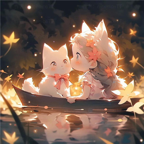 动漫小女孩和猫咪可爱治愈头像图片