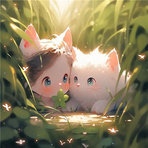 动漫小女孩和猫咪可爱治愈头像图片