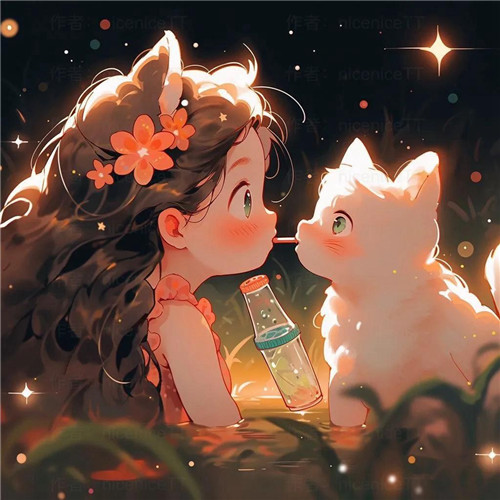 动漫小女孩和猫咪可爱治愈头像图片