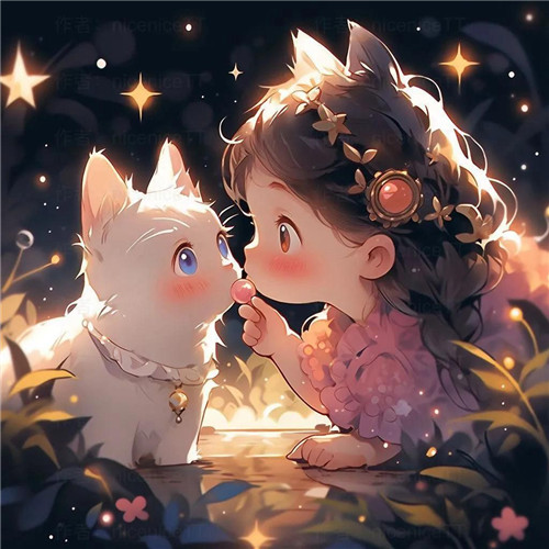 动漫小女孩和猫咪可爱治愈头像图片