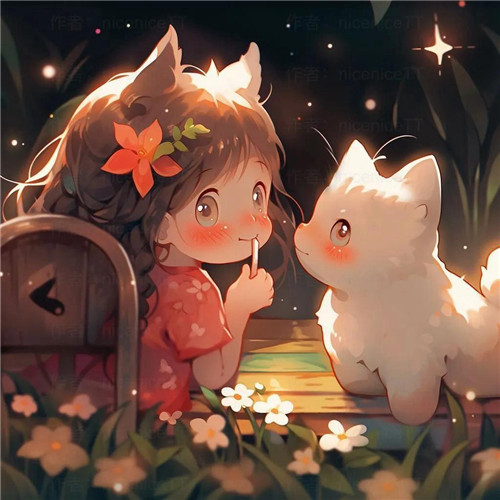 动漫小女孩和猫咪可爱治愈头像图片