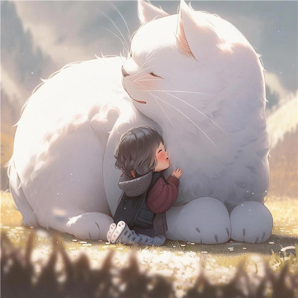 小女孩和大猫有爱治愈系头像图片