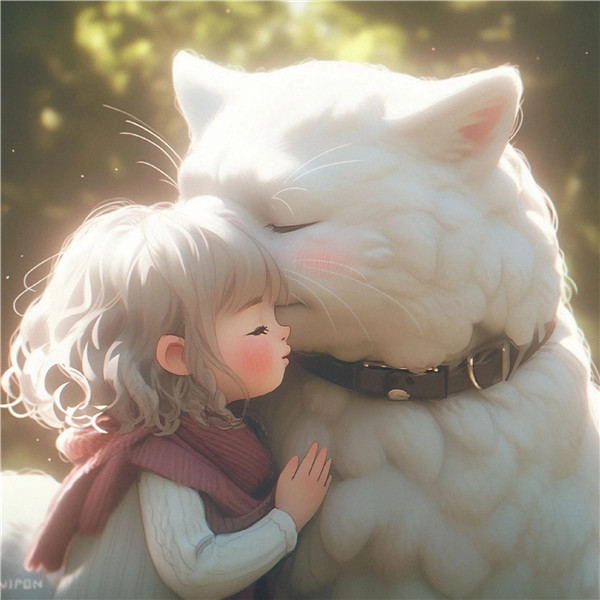 小女孩和大猫有爱治愈系头像图片