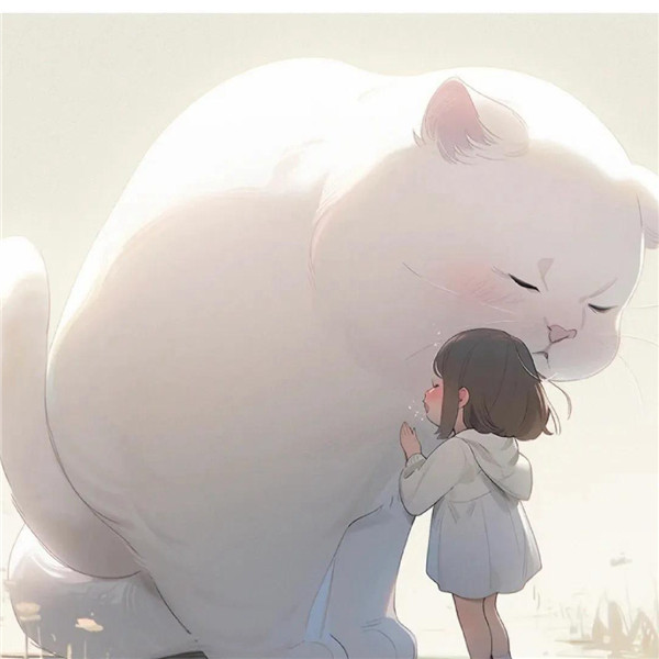 小女孩和大猫有爱治愈系头像图片