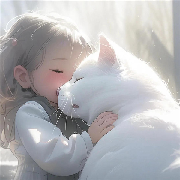 小女孩和大猫有爱治愈系头像图片
