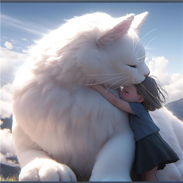 小女孩和大猫有爱治愈系头像图片