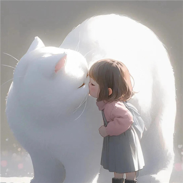 小女孩和大猫有爱治愈系头像图片