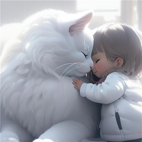 小女孩和大猫有爱治愈系头像图片