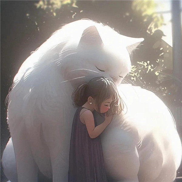 小女孩和大猫有爱治愈系头像图片
