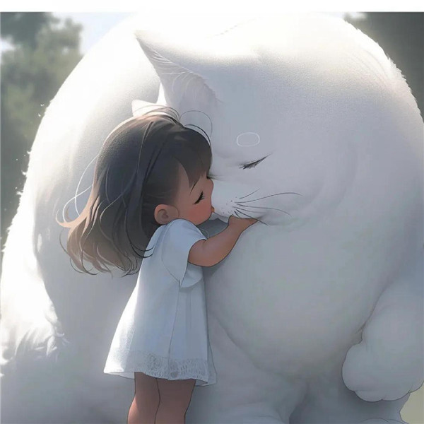 小女孩和大猫有爱治愈系头像图片