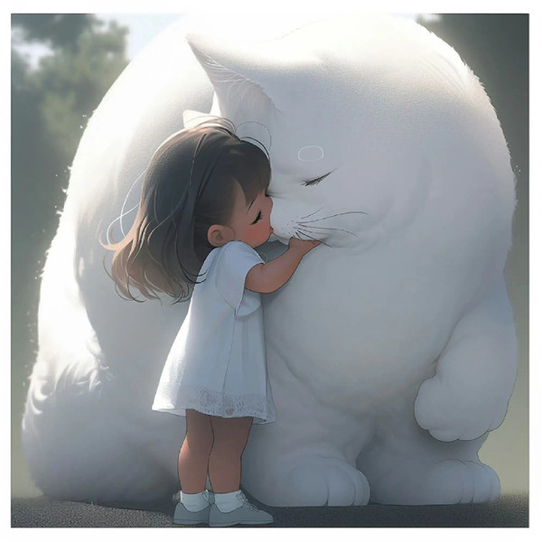 小女孩和大猫有爱治愈系头像图片