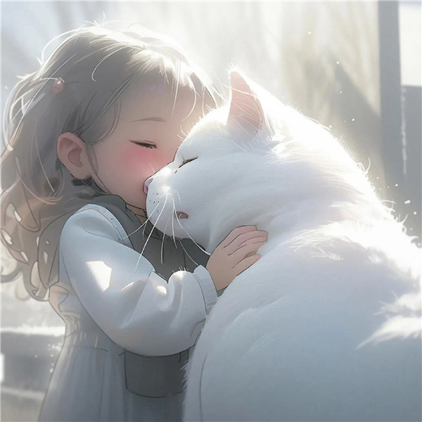小女孩和大猫有爱治愈系头像图片