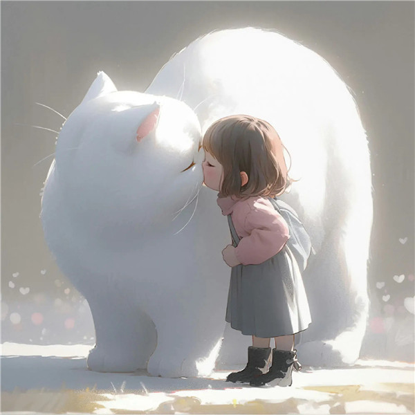 小女孩和大猫有爱治愈系头像图片