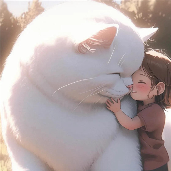 小女孩和大猫有爱治愈系头像图片