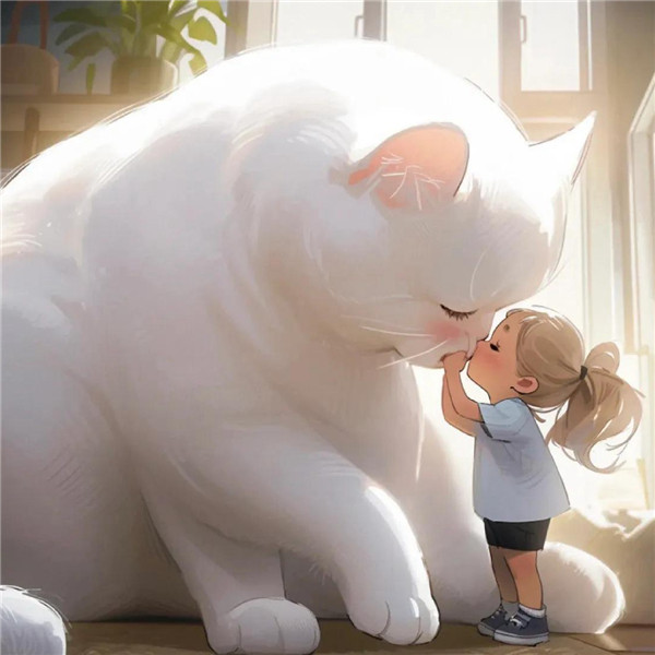 小女孩和大猫有爱治愈系头像图片