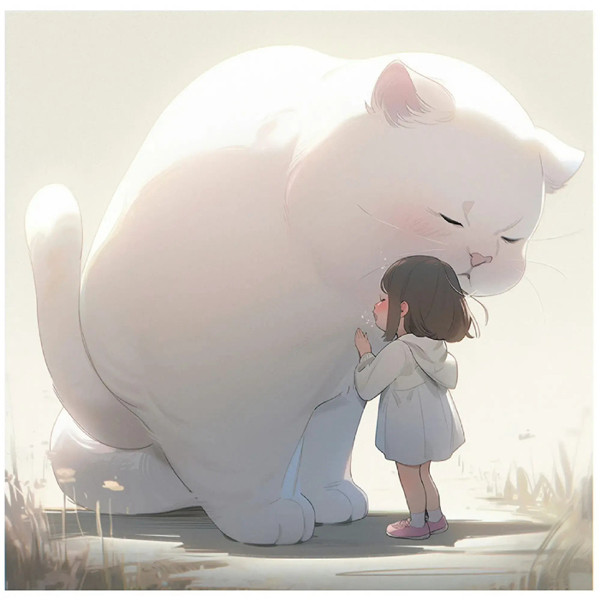 小女孩和大猫有爱治愈系头像图片