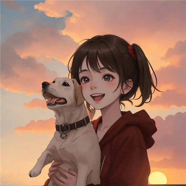 唯美治愈系夕阳女孩与萌宠头像图片