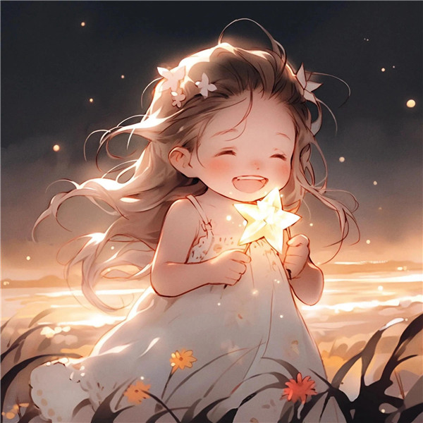 可爱治愈系小女孩捧着星星动漫头像图片