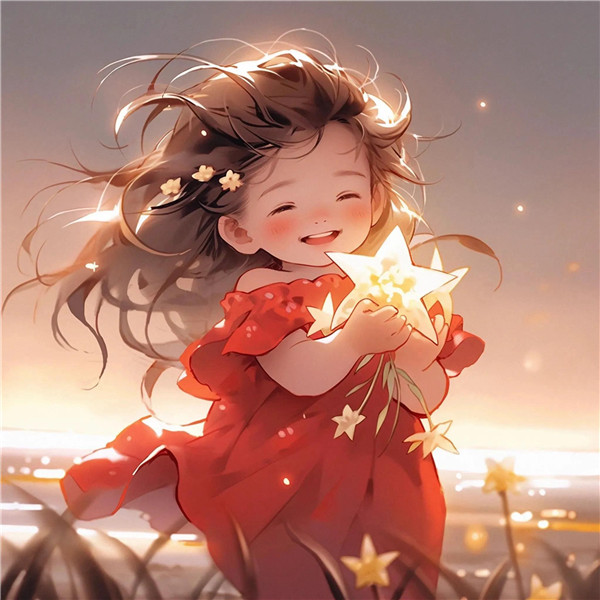 可爱治愈系小女孩捧着星星动漫头像图片