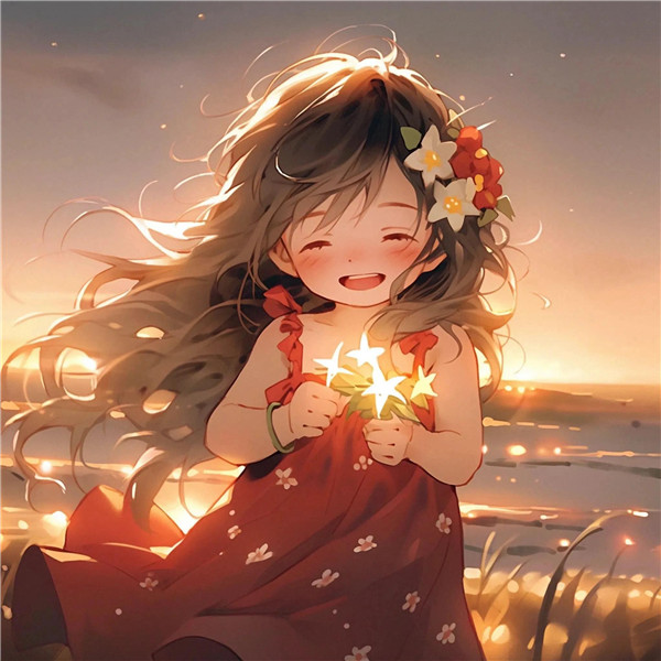 可爱治愈系小女孩捧着星星动漫头像图片