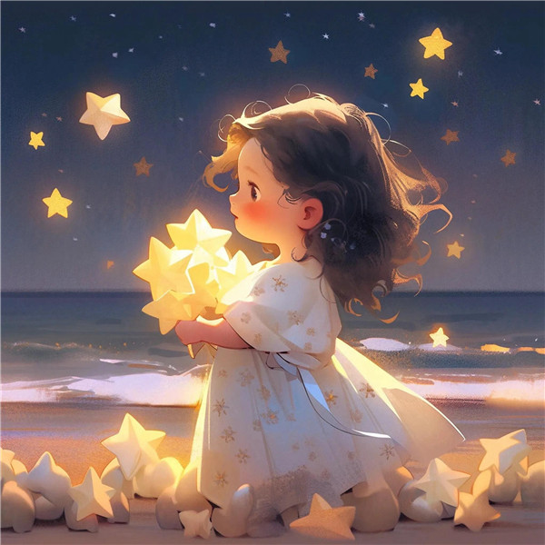 可爱治愈系小女孩捧着星星动漫头像图片