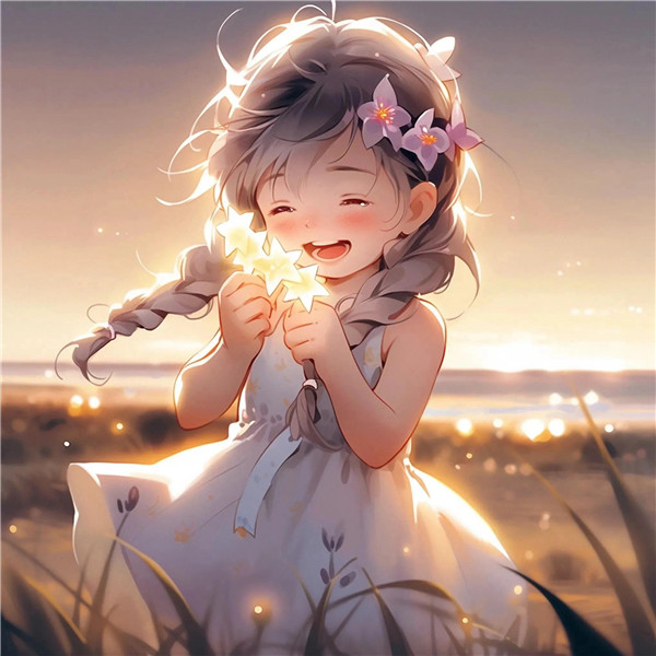 可爱治愈系小女孩捧着星星动漫头像图片