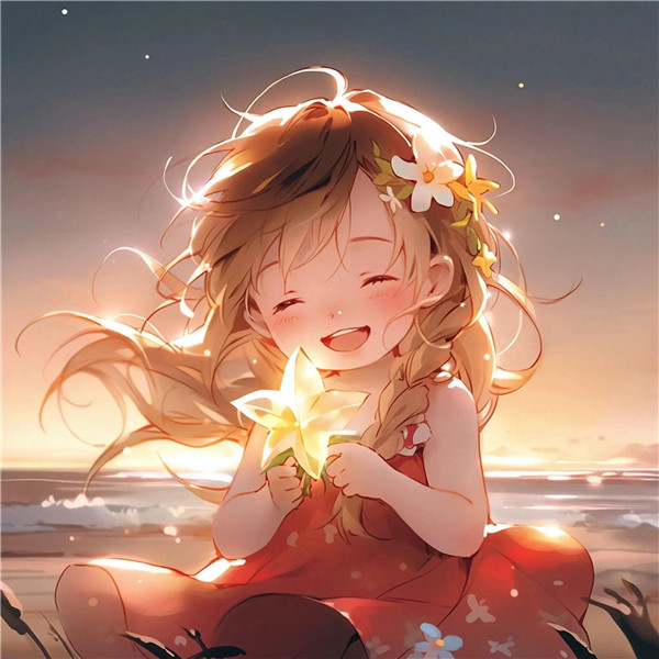 可爱治愈系小女孩捧着星星动漫头像图片