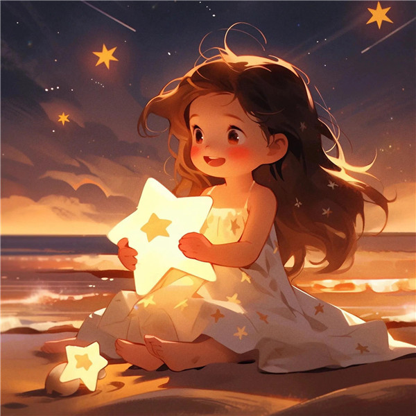 可爱治愈系小女孩捧着星星动漫头像图片