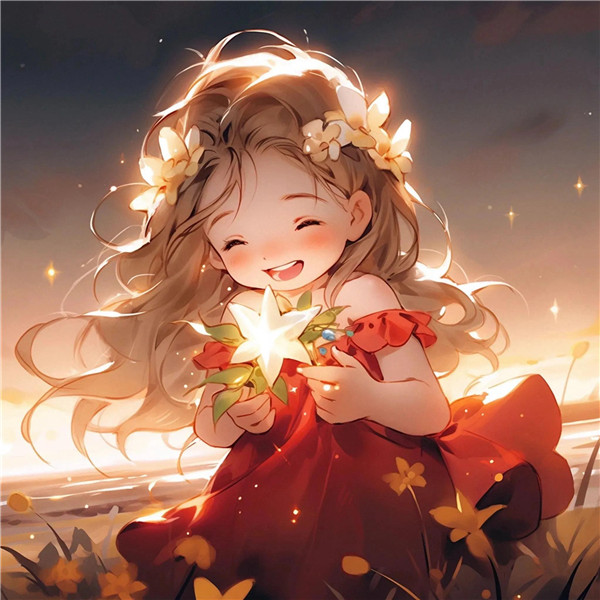 可爱治愈系小女孩捧着星星动漫头像图片