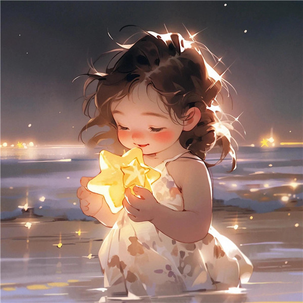 可爱治愈系小女孩捧着星星动漫头像图片