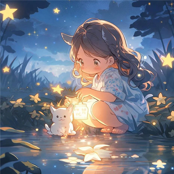 可爱治愈系小女孩捧着星星动漫头像图片