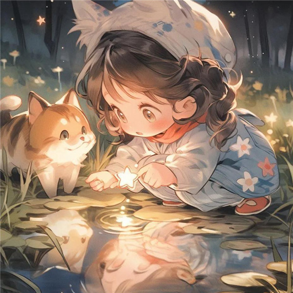 可爱治愈系小女孩捧着星星动漫头像图片