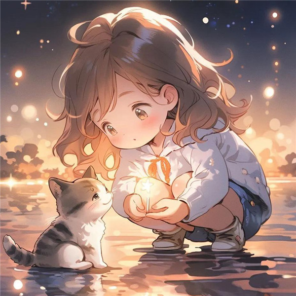 可爱治愈系小女孩捧着星星动漫头像图片