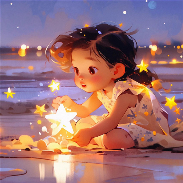 可爱治愈系小女孩捧着星星动漫头像图片
