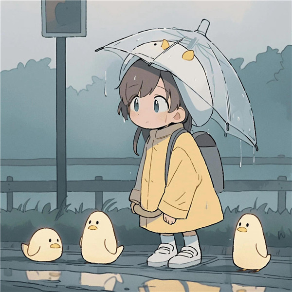可家治愈系女孩和鸭子躲雨头像图片