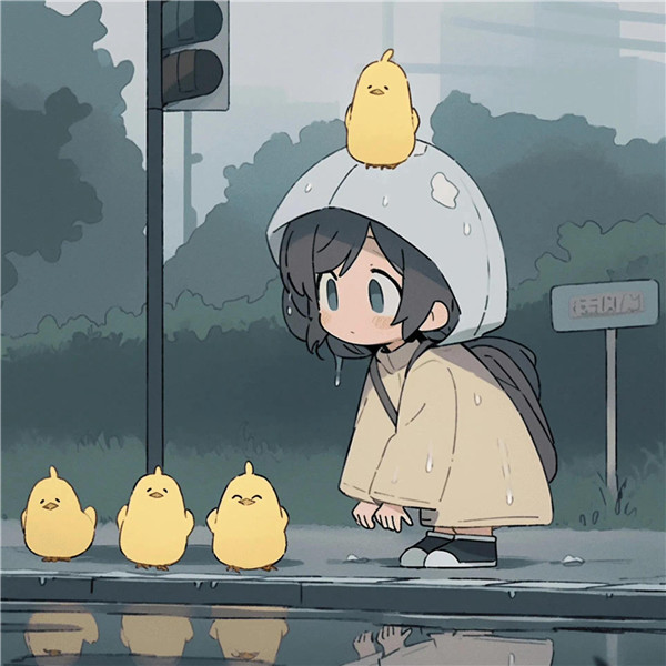 可家治愈系女孩和鸭子躲雨头像图片