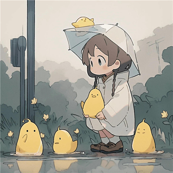 可家治愈系女孩和鸭子躲雨头像图片