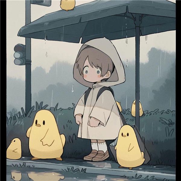 可家治愈系女孩和鸭子躲雨头像图片
