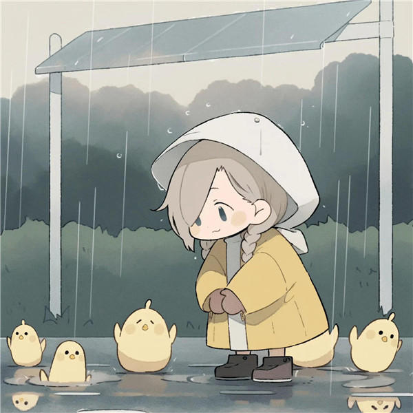 可家治愈系女孩和鸭子躲雨头像图片