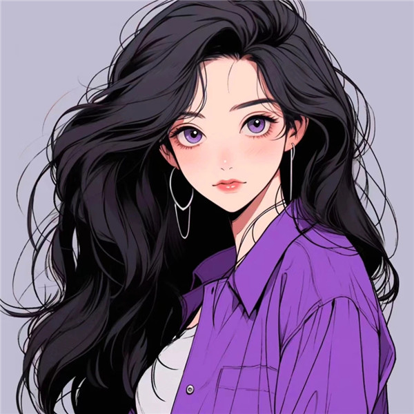 手绘简约长发气质美女头像图片
