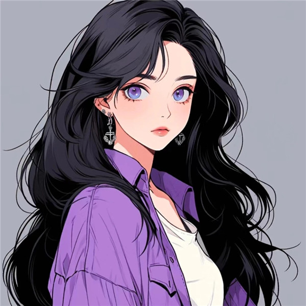 手绘简约长发气质美女头像图片