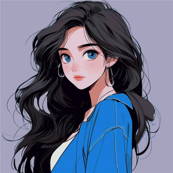 手绘简约长发气质美女头像图片