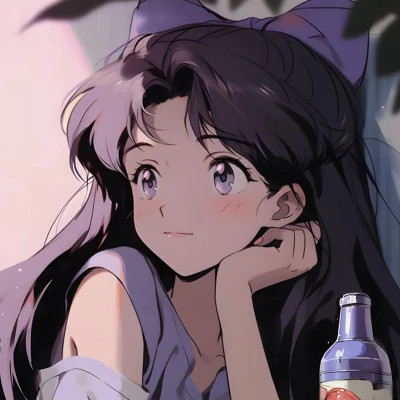 喝饮料的旧漫女生头像图片