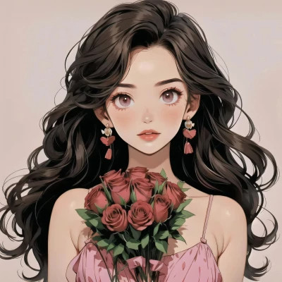 动漫治愈系捧花少女头像图片