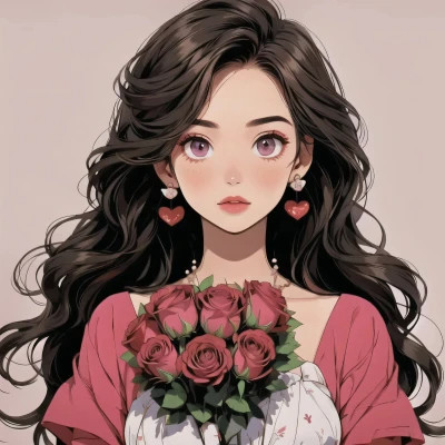 动漫治愈系捧花少女头像图片