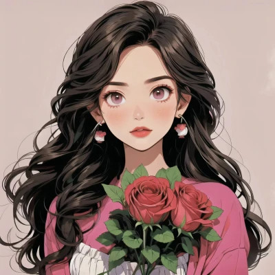 动漫治愈系捧花少女头像图片