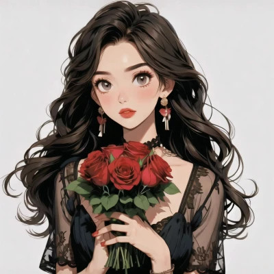 动漫治愈系捧花少女头像图片