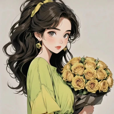 动漫治愈系捧花少女头像图片