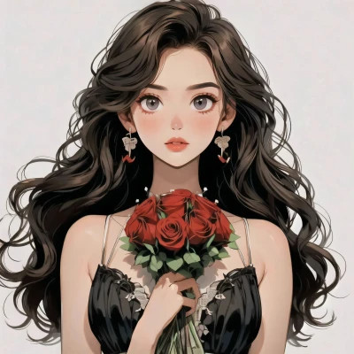 动漫治愈系捧花少女头像图片